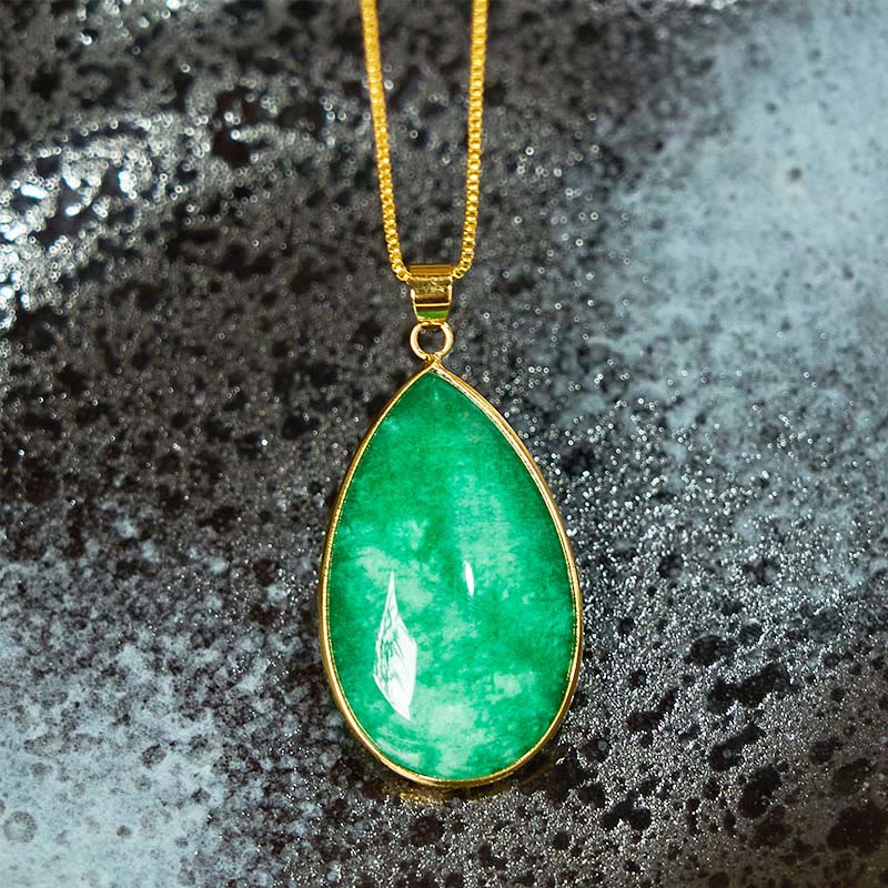 Nimara Ritual Green Jade Water Drop Pattern Abundance Necklace Pendant