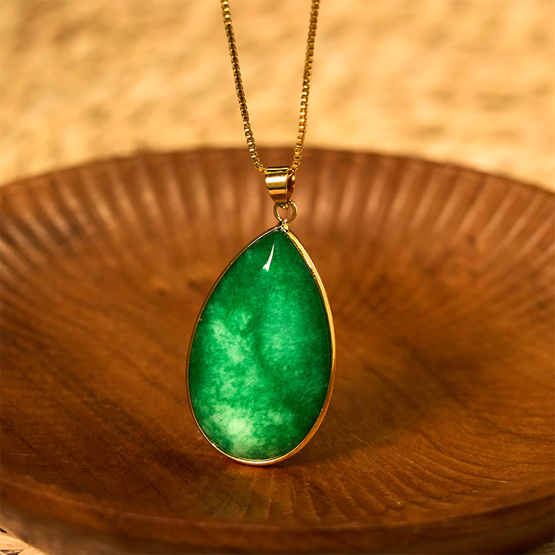 Nimara Ritual Green Jade Water Drop Pattern Abundance Necklace Pendant