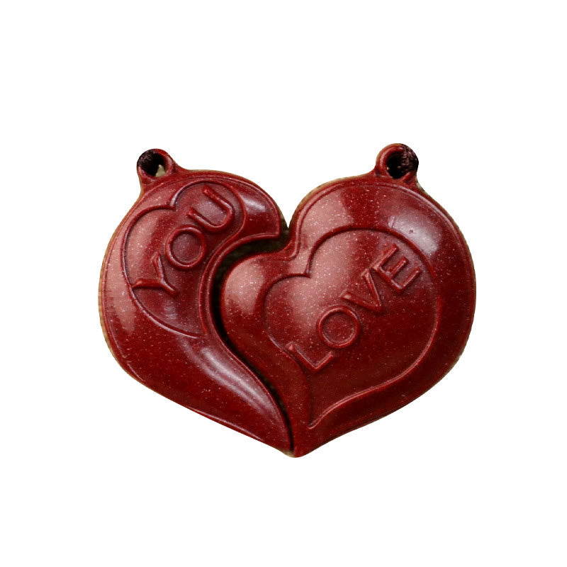 Nimara Ritual 2Pcs LOVE YOU Natural Cinnabar Love Heart String Blessing Couple Necklace Pendant