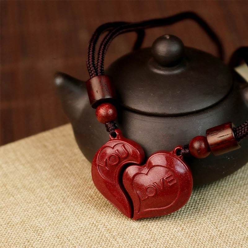 Nimara Ritual 2Pcs LOVE YOU Natural Cinnabar Love Heart String Blessing Couple Necklace Pendant