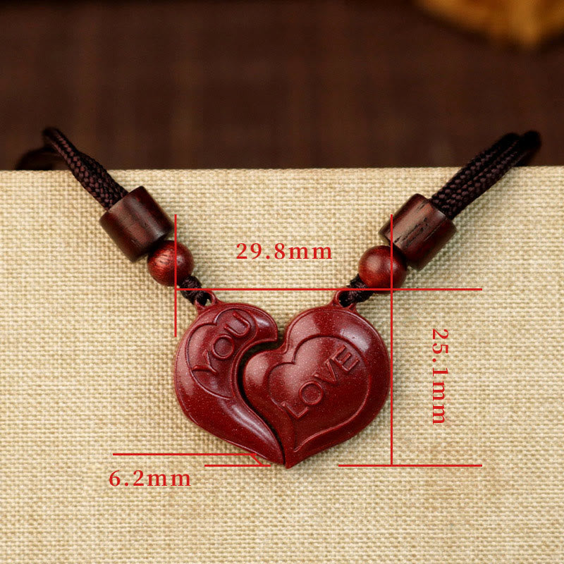 Nimara Ritual 2Pcs LOVE YOU Natural Cinnabar Love Heart String Blessing Couple Necklace Pendant