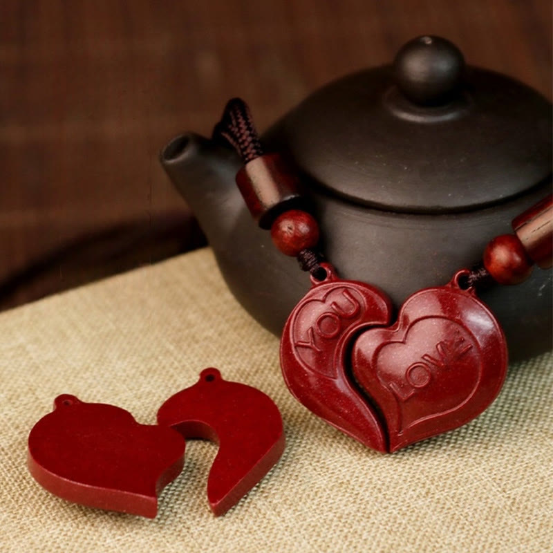 Nimara Ritual 2Pcs LOVE YOU Natural Cinnabar Love Heart String Blessing Couple Necklace Pendant