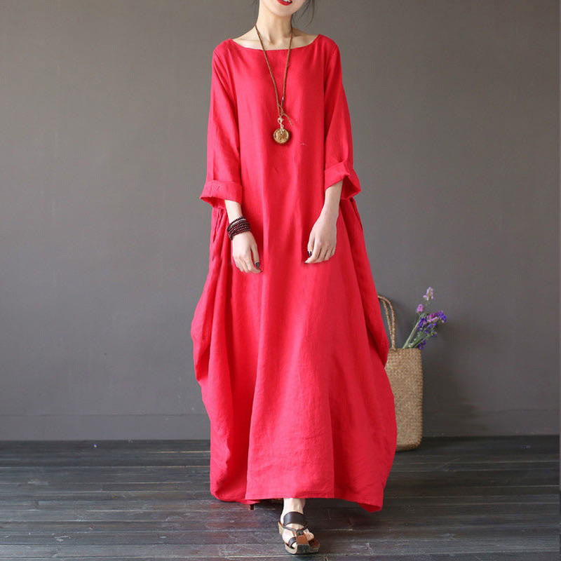 Nimara Ritual Solid Color Three Quarter Sleeve Women's Maxi Dress