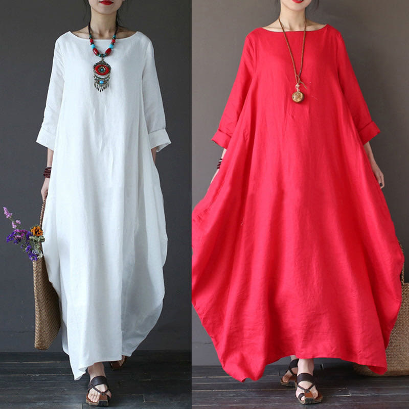 Nimara Ritual Solid Color Three Quarter Sleeve Women's Maxi Dress