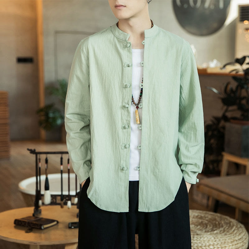 Nimara Ritual Casual Stand Collar Frog-Button Long Sleeve Tang Suit Men's Shirt