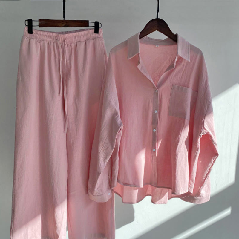 Nimara Ritual 2Pcs Long Sleeve Shirt Top With Pockets Drawstring Pants Meditation Cotton Clothing Women's Set