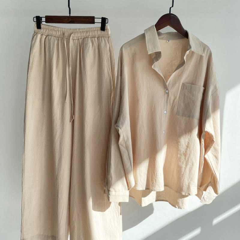 Nimara Ritual 2Pcs Long Sleeve Shirt Top With Pockets Drawstring Pants Meditation Cotton Clothing Women's Set