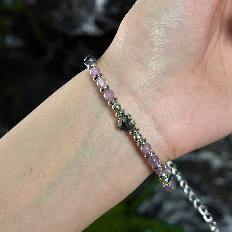 Nimara Ritual Natural Stone Amazonite Amethyst Lazurite Rose Quartz Heart Positive Balance Bracelet