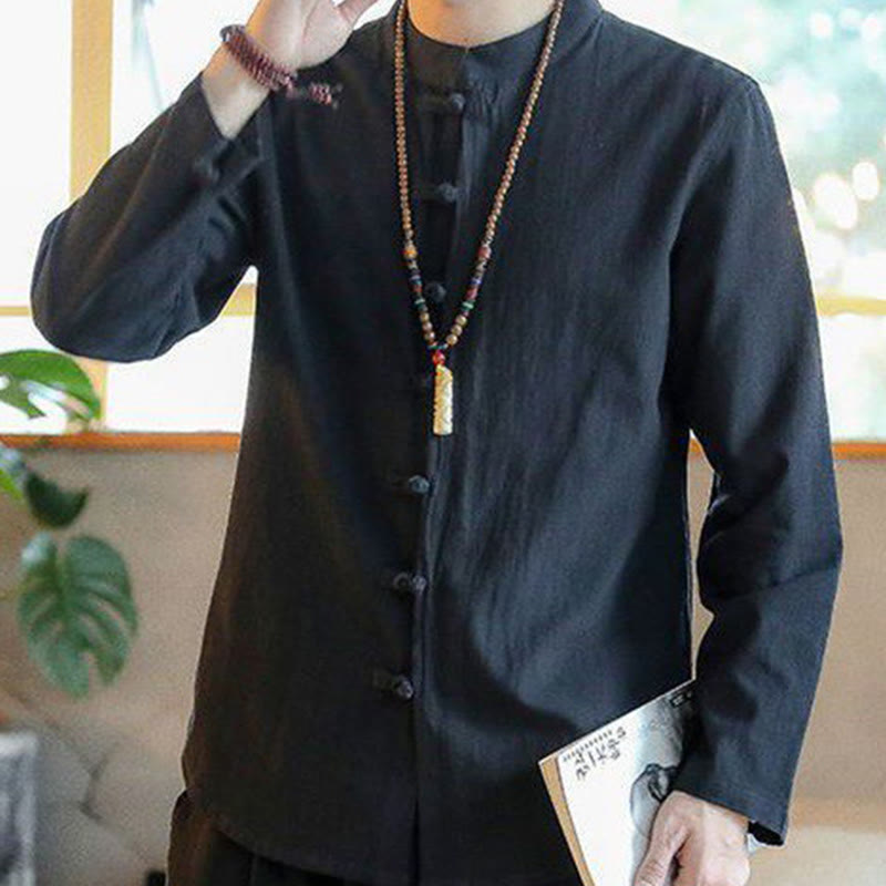 Nimara Ritual Casual Stand Collar Frog-Button Long Sleeve Tang Suit Men's Shirt