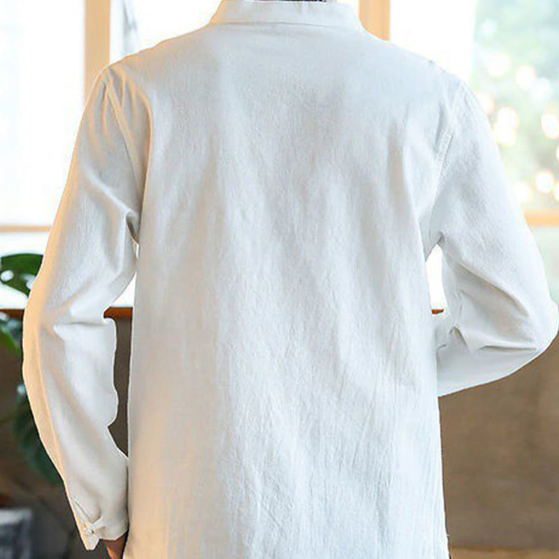 Nimara Ritual Casual Stand Collar Frog-Button Long Sleeve Tang Suit Men's Shirt