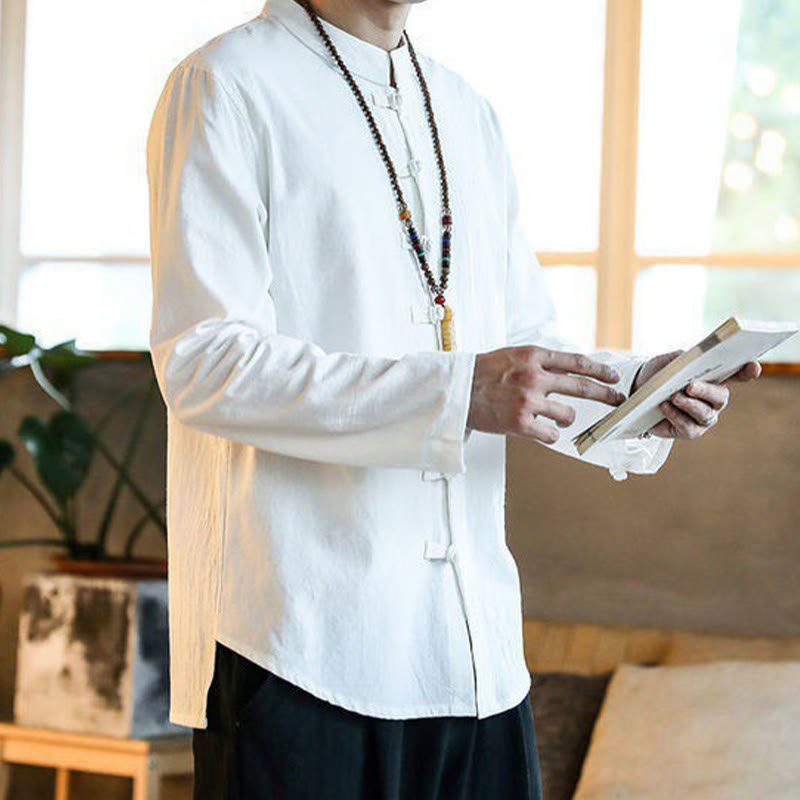 Nimara Ritual Casual Stand Collar Frog-Button Long Sleeve Tang Suit Men's Shirt