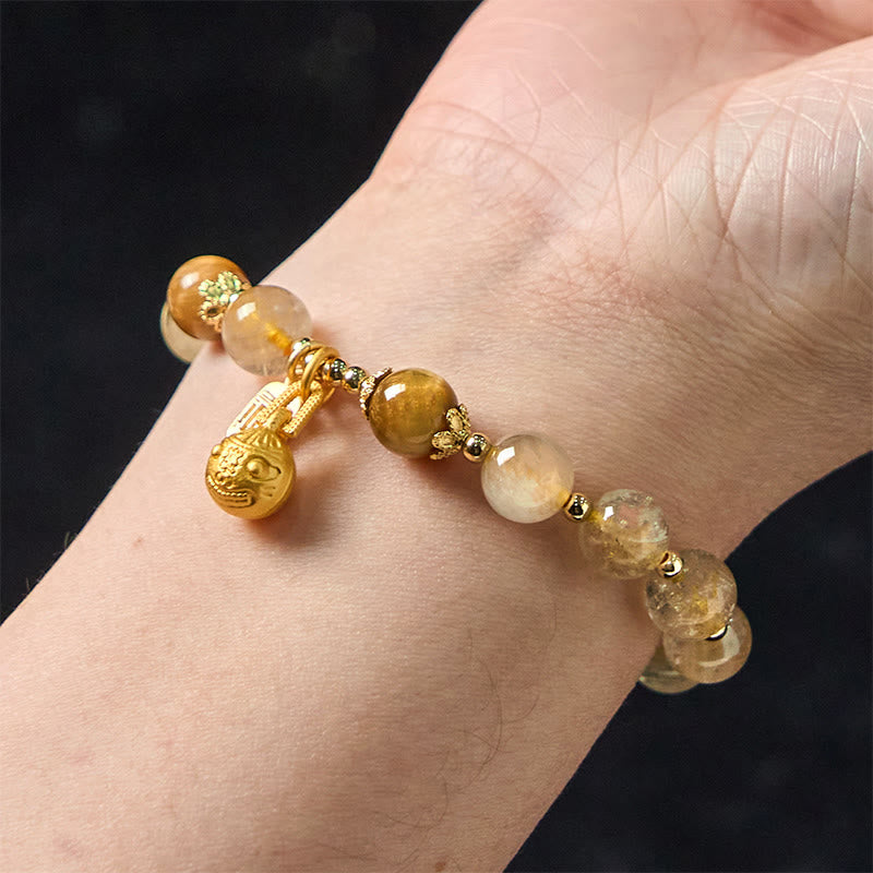 Nimara Ritual Natural Rutilated Quartz Fu Character Metal Swallowing Beast Auspiciousness Bracelet