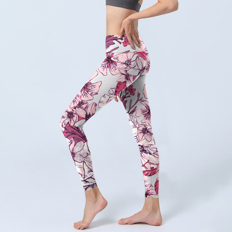 Nimara Ritual Pink Rose Red Flowers Print Exercise Leggings Women's Yoga Pants