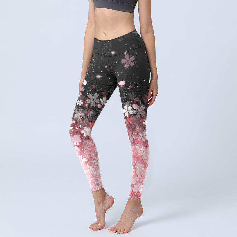 Nimara Ritual Pink Cherry Blossoms Print Exercise Leggings Women's Yoga Pants