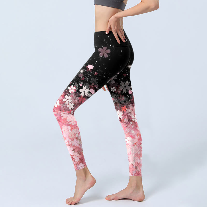 Nimara Ritual Pink Cherry Blossoms Print Exercise Leggings Women's Yoga Pants