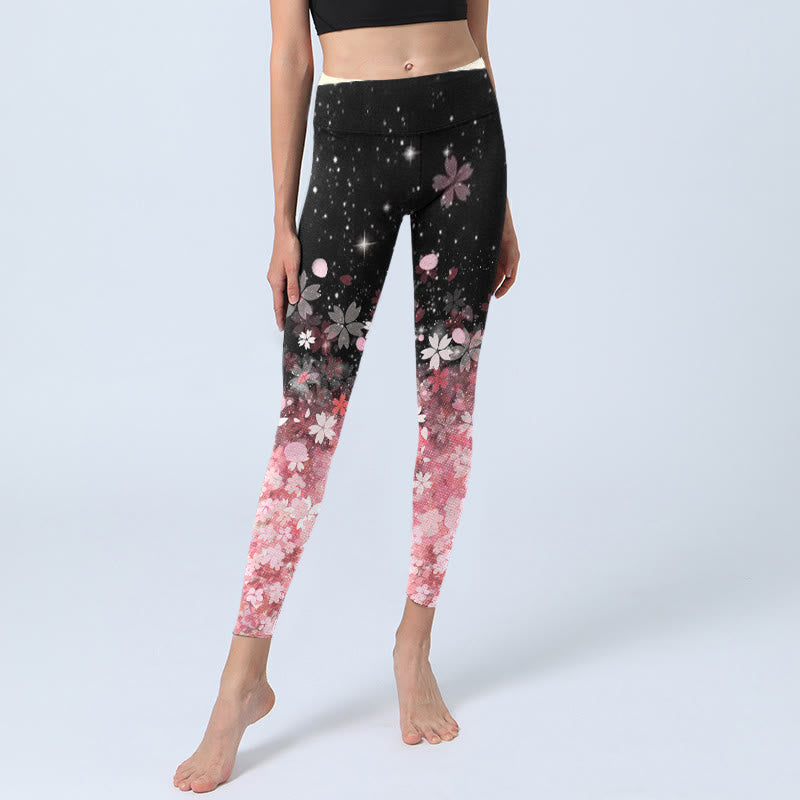 Nimara Ritual Pink Cherry Blossoms Print Exercise Leggings Women's Yoga Pants