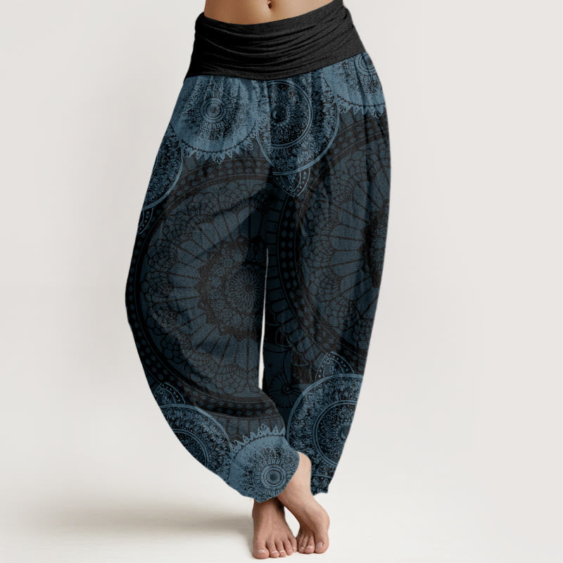 Nimara Ritual Cotton Circular Mandala Design Women's Elastic Waist Harem Pants