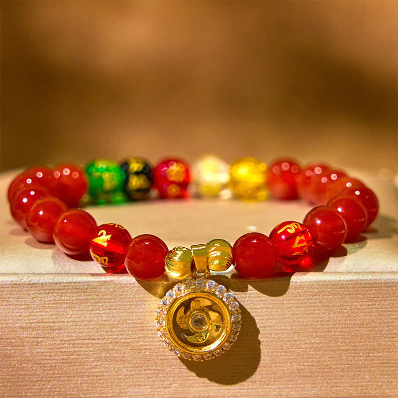 Nimara Ritual Red Agate Om Mani Padme Hum Five Directions Gods of Wealth Zircon Cyclone Charm Self-acceptance Bracelet