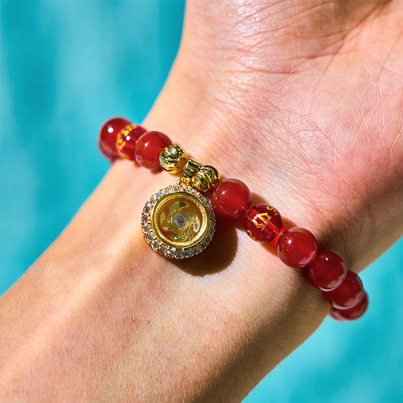 Nimara Ritual Red Agate Om Mani Padme Hum Five Directions Gods of Wealth Zircon Cyclone Charm Self-acceptance Bracelet