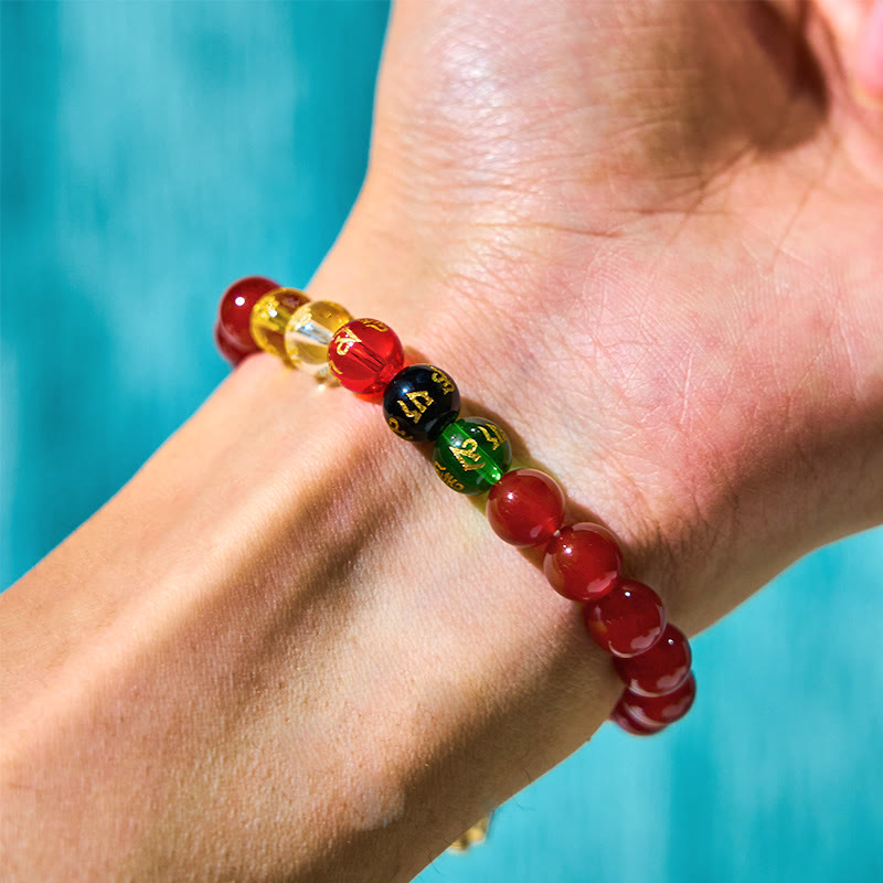 Nimara Ritual Red Agate Om Mani Padme Hum Five Directions Gods of Wealth Zircon Cyclone Charm Self-acceptance Bracelet