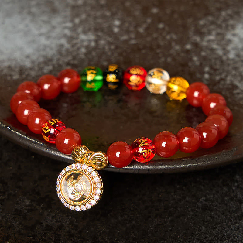 Nimara Ritual Red Agate Om Mani Padme Hum Five Directions Gods of Wealth Zircon Cyclone Charm Self-acceptance Bracelet