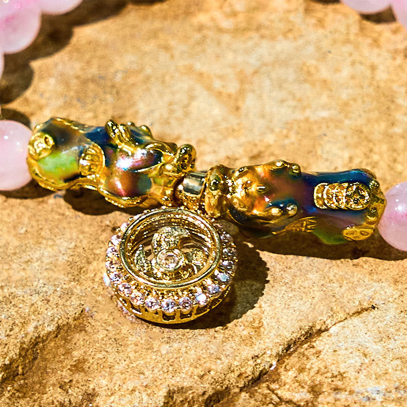 Nimara Ritual Pink Crystal Color Change Double PiXiu Cyclone Charm Warmth Bracelet