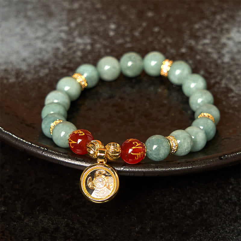 Nimara Ritual Natural Green Jade Om Mani Padme Hum Cyclone Charm Luck Bracelet