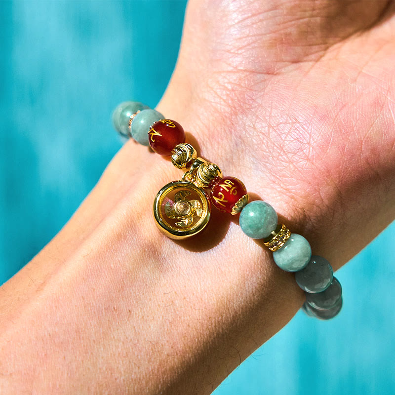 Nimara Ritual Natural Green Jade Om Mani Padme Hum Cyclone Charm Luck Bracelet