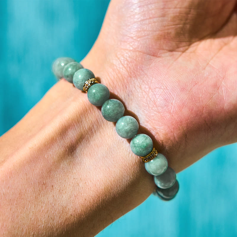 Nimara Ritual Natural Green Jade Om Mani Padme Hum Cyclone Charm Luck Bracelet