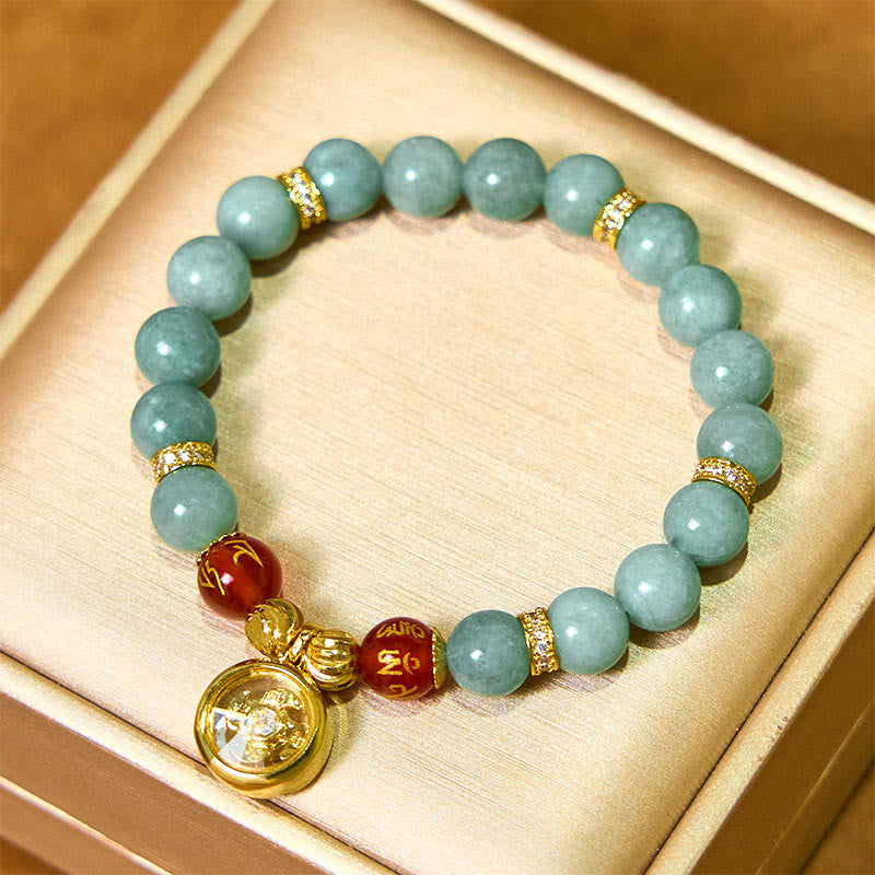 Nimara Ritual Natural Green Jade Om Mani Padme Hum Cyclone Charm Luck Bracelet