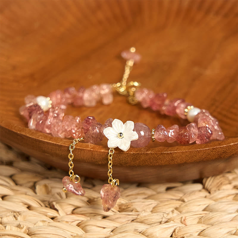 Nimara Ritual Natural Strawberry Quartz Green Strawberry Quartz Super Seven Crystal Flower Healing Bracelet