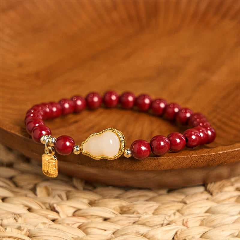 Nimara Ritual Cinnabar Gourd Fu Character Charm Blessing Bracelet