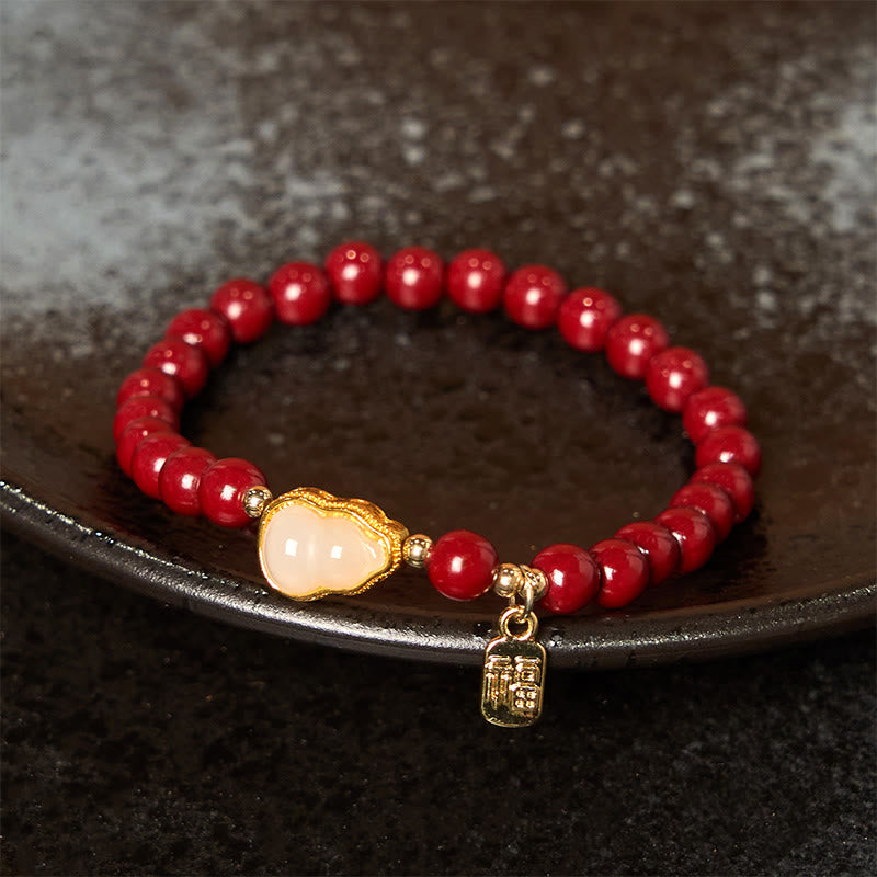 Nimara Ritual Cinnabar Gourd Fu Character Charm Blessing Bracelet