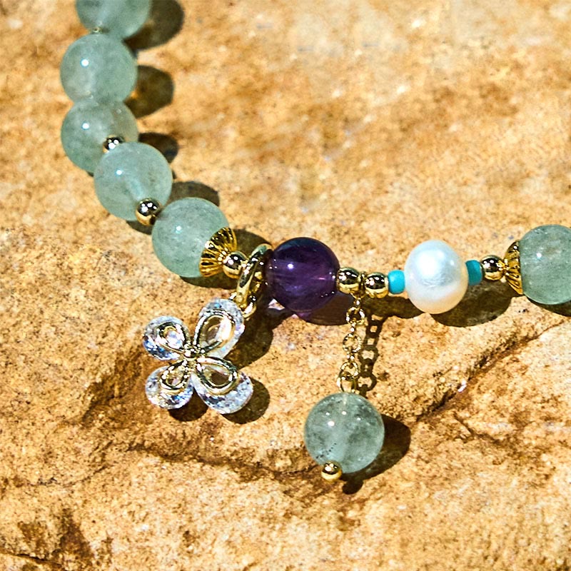 Nimara Ritual Natural Strawberry Quartz Green Strawberry Quartz Butterfly Charm Love Bracelet