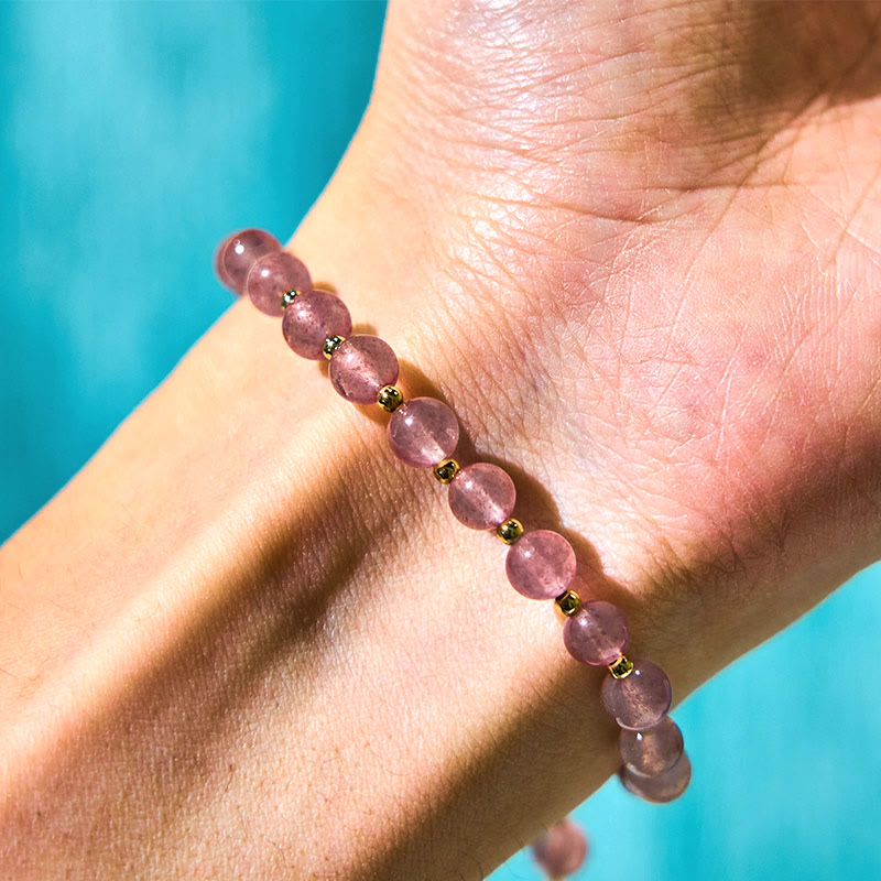 Nimara Ritual Natural Strawberry Quartz Green Strawberry Quartz Butterfly Charm Love Bracelet