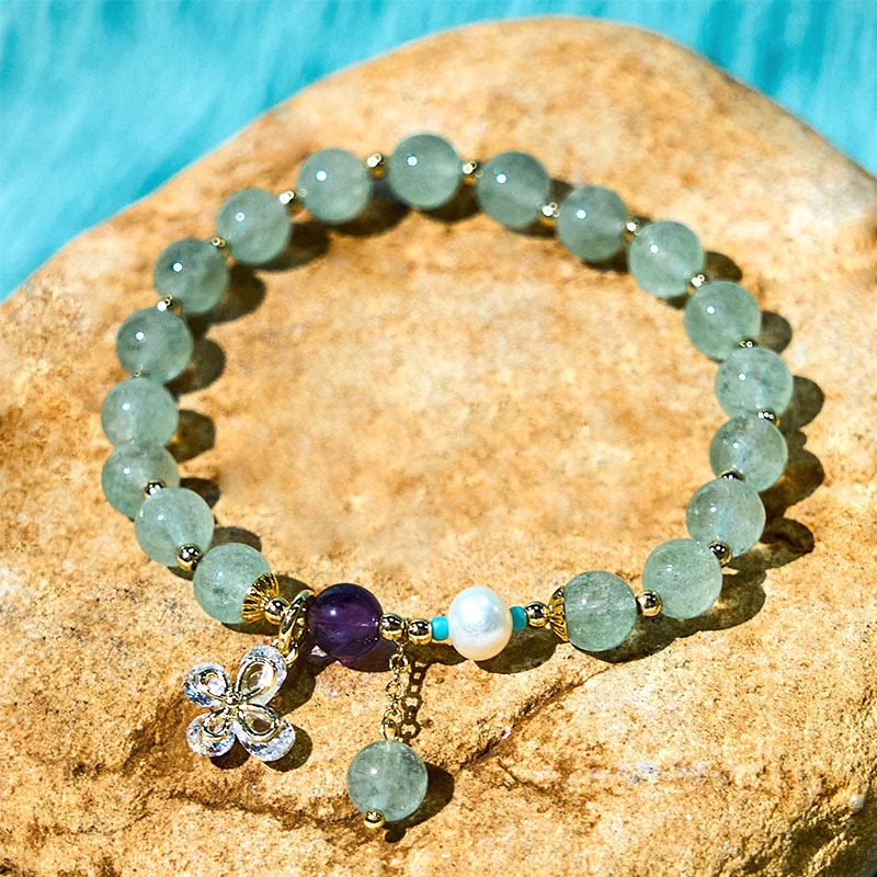 Nimara Ritual Natural Strawberry Quartz Green Strawberry Quartz Butterfly Charm Love Bracelet