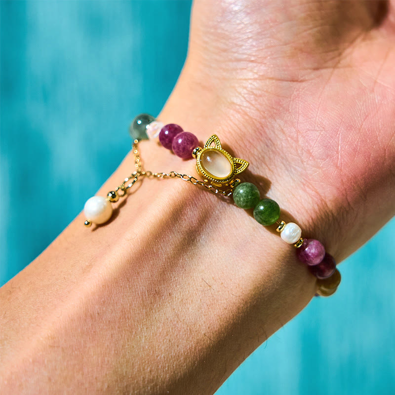 Nimara Ritual Colorful Tourmaline Lucky Cat Positive Bracelet