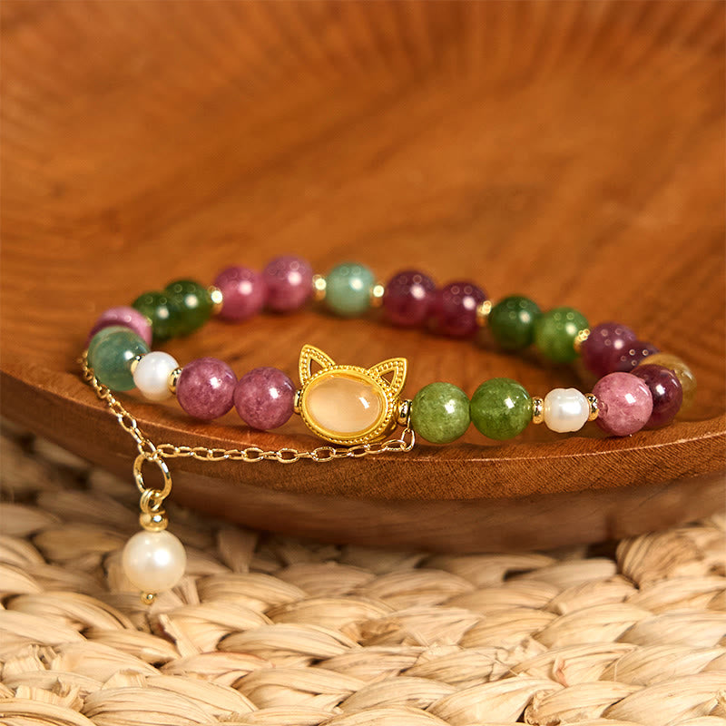 Nimara Ritual Colorful Tourmaline Lucky Cat Positive Bracelet