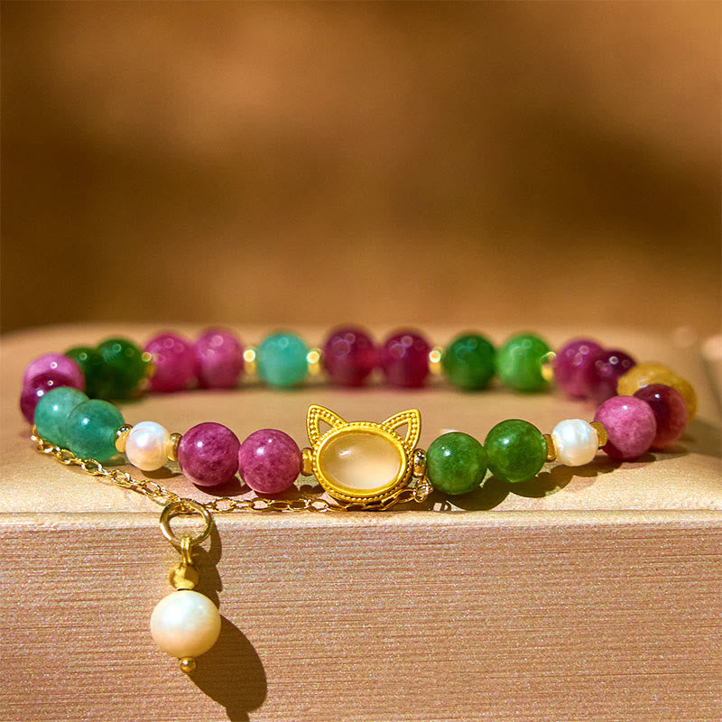 Nimara Ritual Colorful Tourmaline Lucky Cat Positive Bracelet