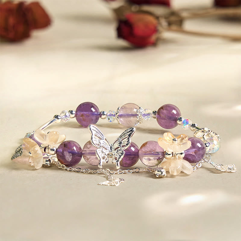 Nimara Ritual Natural Purple Phantom Butterfly Flowers Wisdom Bracelet