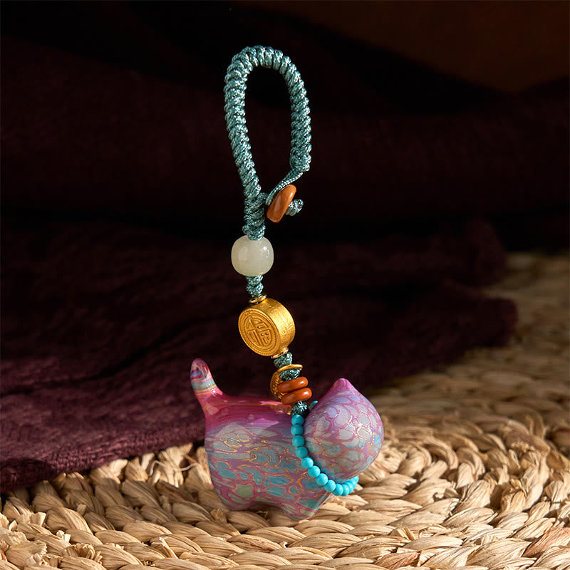 Nimara Ritual Hetian Jade Natural Sandalwood Red Sandalwood Green Sandalwood Fu Character Abundance Key Chain