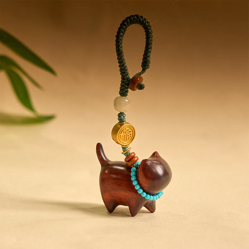 Nimara Ritual Hetian Jade Natural Sandalwood Red Sandalwood Green Sandalwood Fu Character Abundance Key Chain