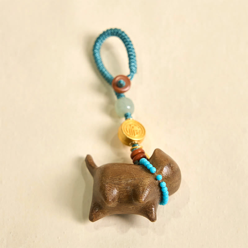 Nimara Ritual Hetian Jade Natural Sandalwood Red Sandalwood Green Sandalwood Fu Character Abundance Key Chain