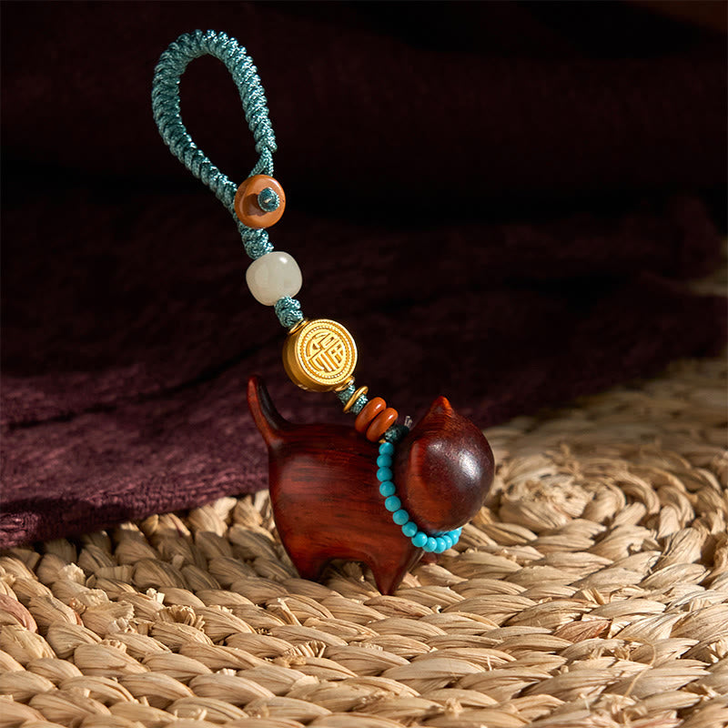 Nimara Ritual Hetian Jade Natural Sandalwood Red Sandalwood Green Sandalwood Fu Character Abundance Key Chain