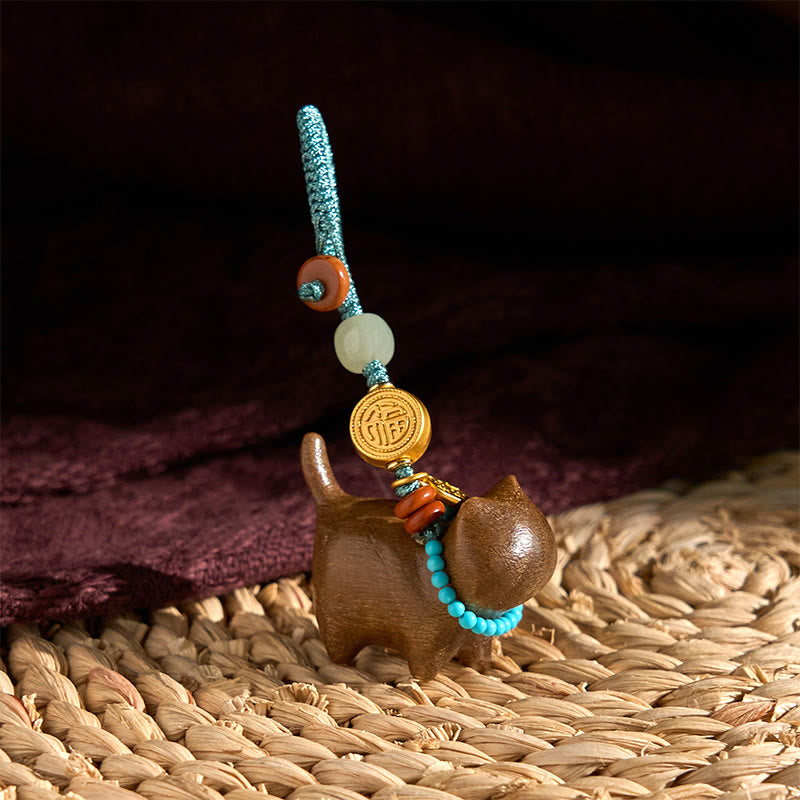 Nimara Ritual Hetian Jade Natural Sandalwood Red Sandalwood Green Sandalwood Fu Character Abundance Key Chain