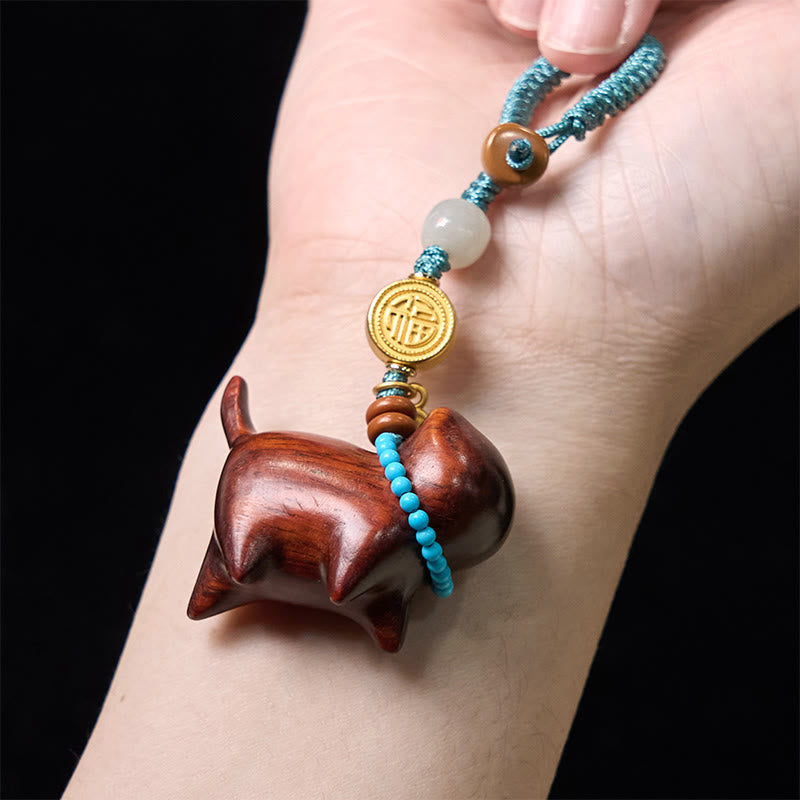Nimara Ritual Hetian Jade Natural Sandalwood Red Sandalwood Green Sandalwood Fu Character Abundance Key Chain
