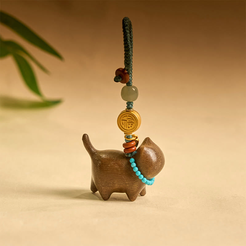 Nimara Ritual Hetian Jade Natural Sandalwood Red Sandalwood Green Sandalwood Fu Character Abundance Key Chain