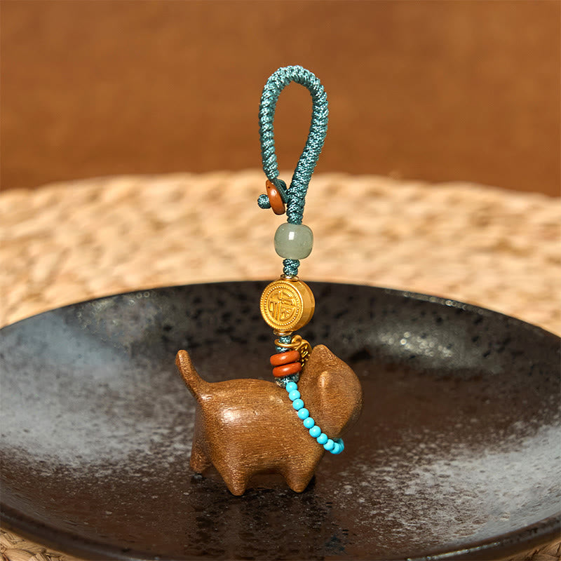Nimara Ritual Hetian Jade Natural Sandalwood Red Sandalwood Green Sandalwood Fu Character Abundance Key Chain