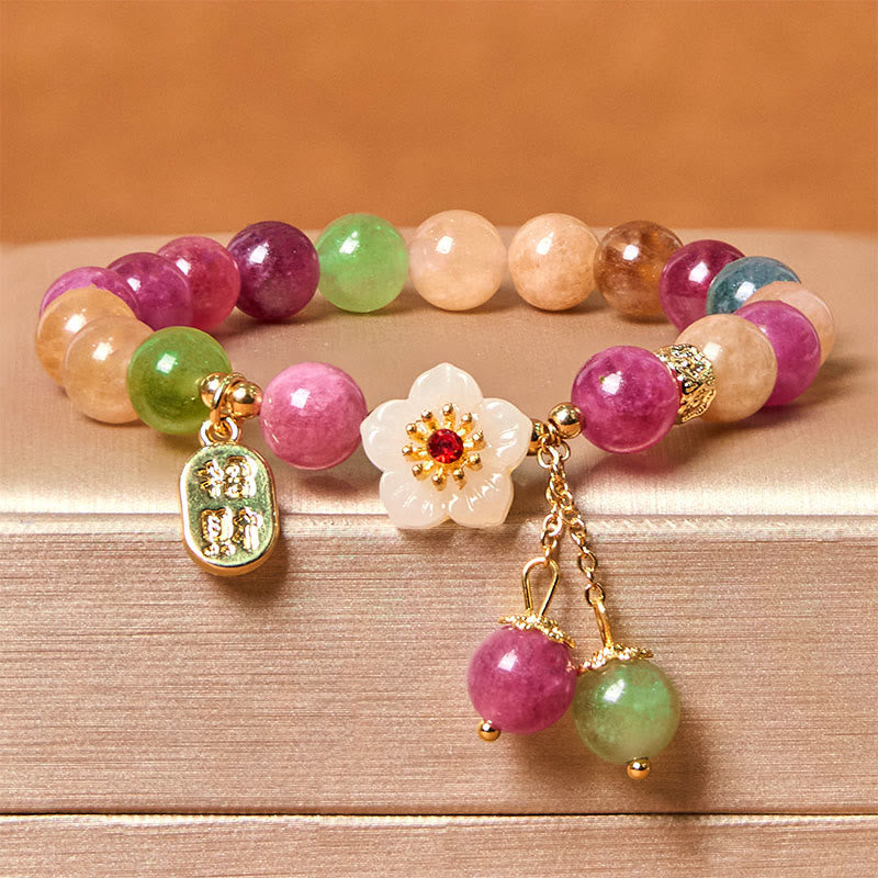 Nimara Ritual Natural Tourmaline Fu Character Flower Lucky Brand Bracelet