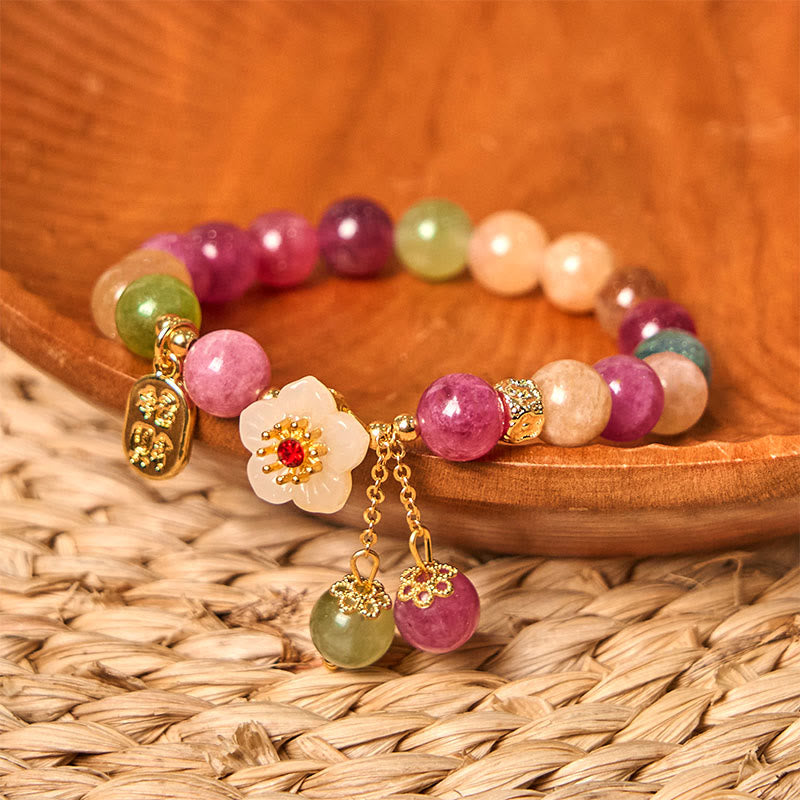 Nimara Ritual Natural Tourmaline Fu Character Flower Lucky Brand Bracelet